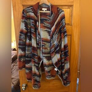 Large Lucky Brand Aztec Open Drape Multicolor Striped Cardigan